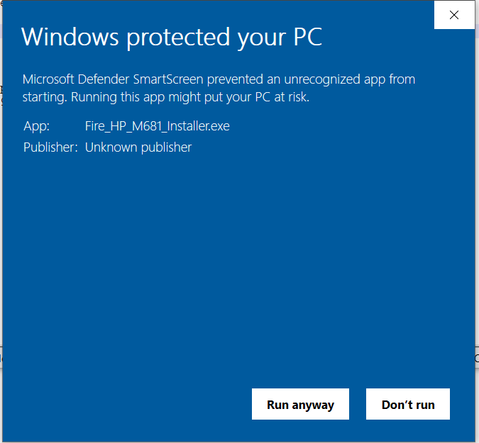 Windows Security Popup: Run Anyways